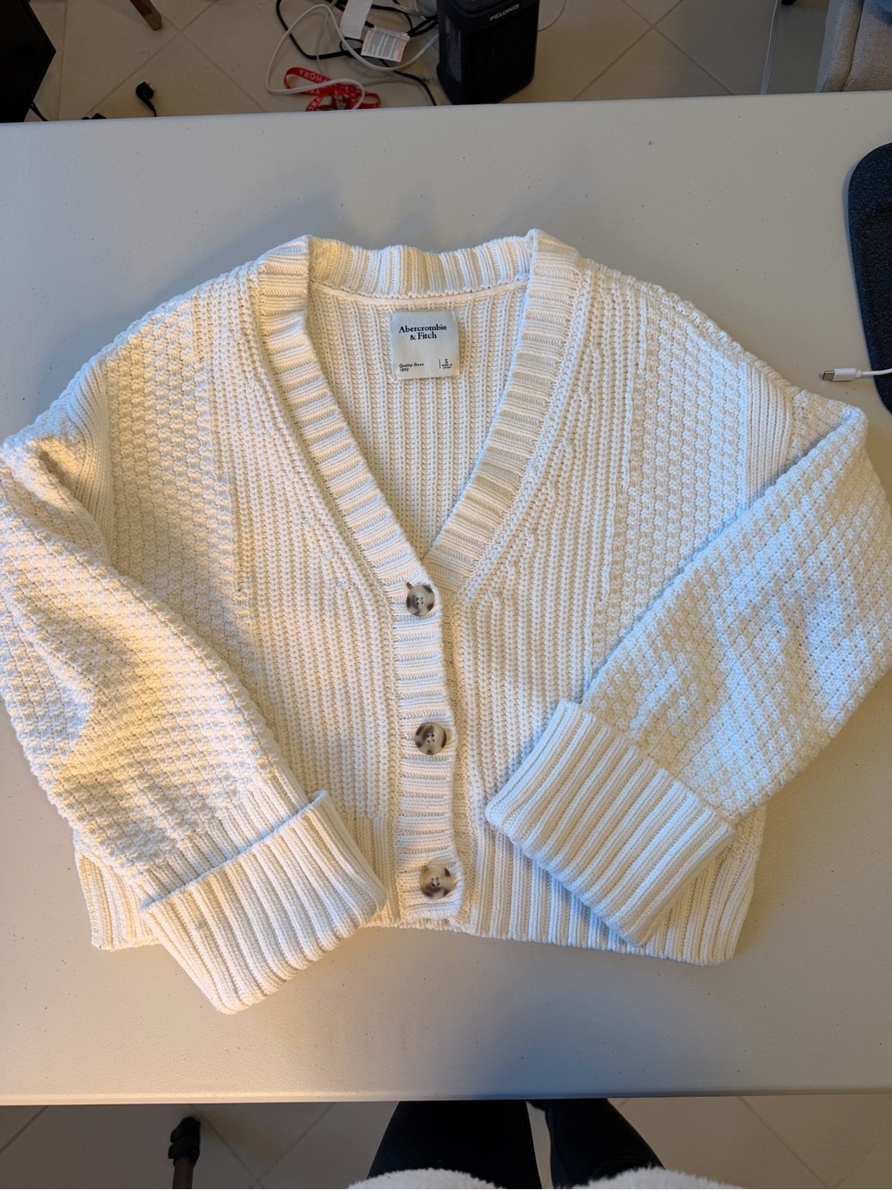 Abercrombie & Fitch Ivory Chunky Knit Cardigan | Size Small - Picture 1 of 6